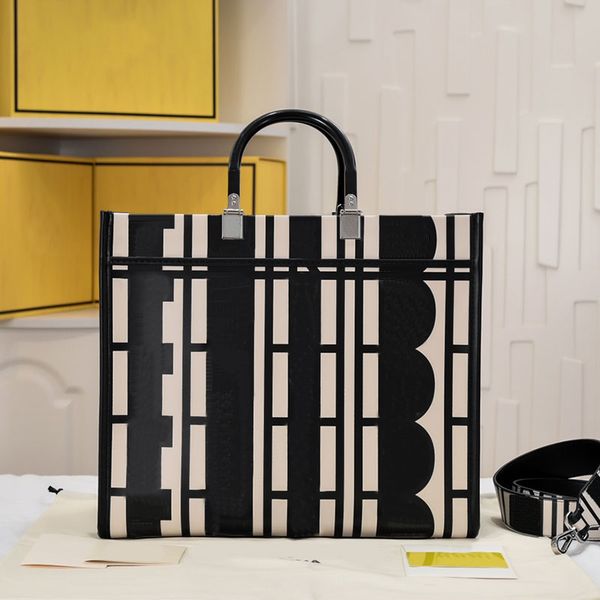 

sunshine tote shopping bag black-white baguette crossbody bags genuine leather fashion letters women shoulder armpit wallets printed leather