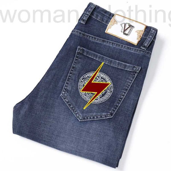 

men's jeans designer summer jeans men's embroidery blue youth versatile straight pants slim ic0n