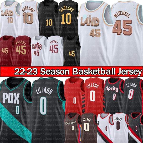 

damian lillard donovan mitchell basketball jersey darius garland clevelands cavalier city 0 45 10 black white men edition shirt portlands tr, Black;red