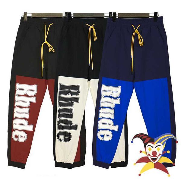 

patchwork rhude jogging sweatpants men women overalls casual streetwear big rhude drawstring pants trousers, Black