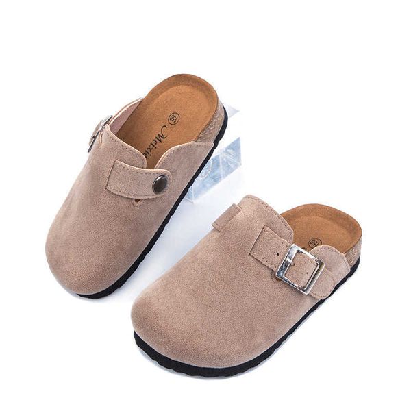 

slipper children slippers girls cork slippers kids shoes home shoes baby boys children fashion suede casual sandals 2021 spring summer t2303, Black;grey