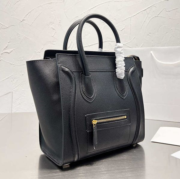 

smiling face tote bag women handbag large capacity shopping bag double handles genuine leather printed letters exterior zipper high quality