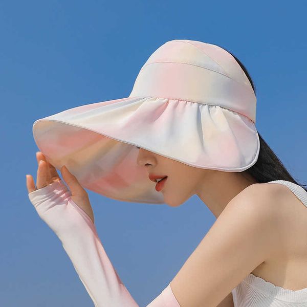 

wide brim hats spring summer macaron gradient sun hats for women foldable wide brim visor hat dreamy breathable cotton empty ponytail caps j, Blue;gray