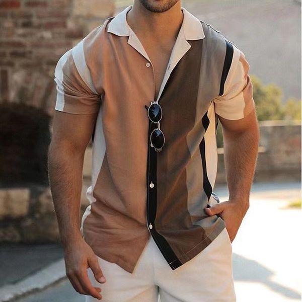

men's casual shirts luxury shirts for men social evening shirts summer short slim lapel button tee fashion blouse male designer clothi, White;black