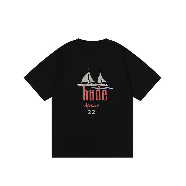 

23ss spring summer sail boat print tee t shirt runner paint europe skateboard men women casual us size tshirt, Black;brown