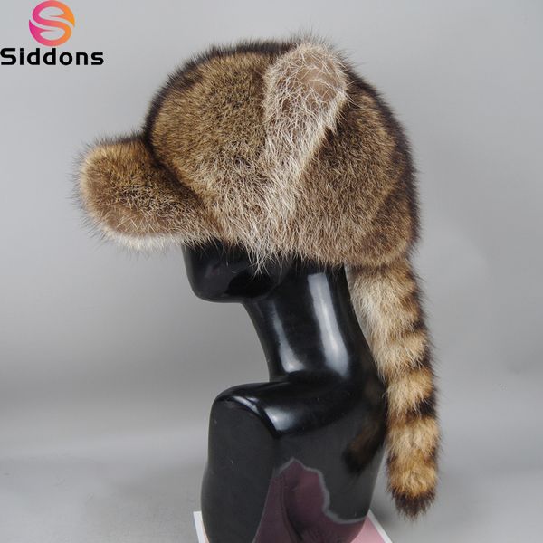 

ball caps lady winter warm real raccoon fur baseball cap brim cute ears hat women girls thick fashion warm raccoon fur tail hats 230302, Blue;gray