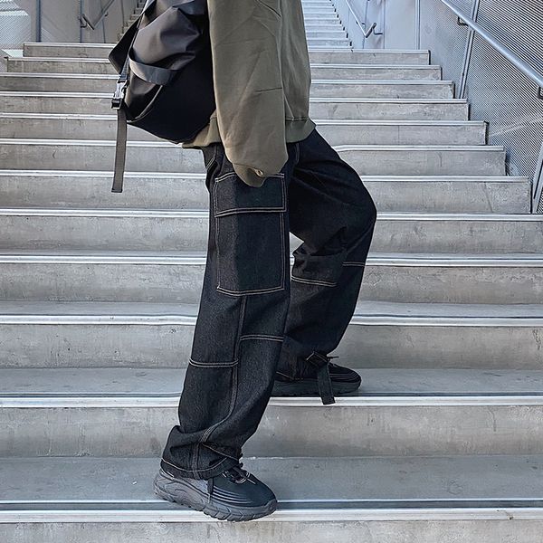 

men's jeans loose straight baggy denim pants men wide leg jeans mens fashiong hip hop streetwear men's jeans casual skateboard pan, Blue