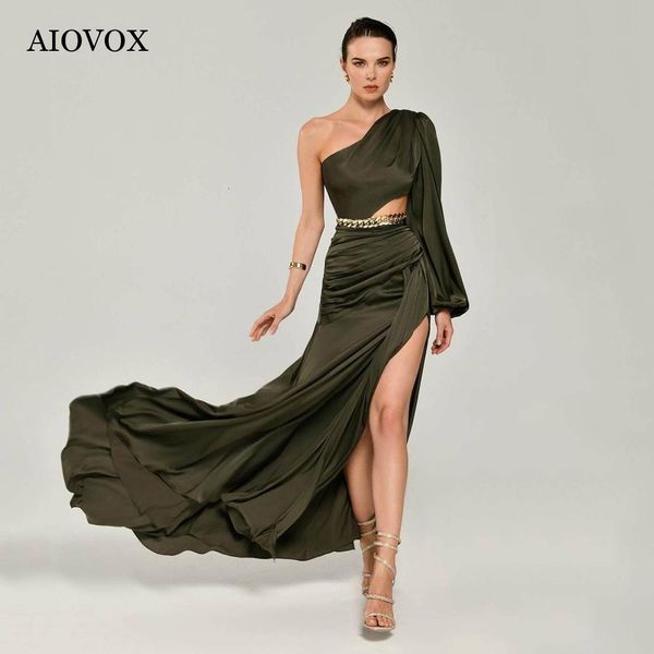 

party dresses aiovox formal chiffon evening dress with belt simple one shoulder split robes de laceup floor length vestidos noche 230301, White;black