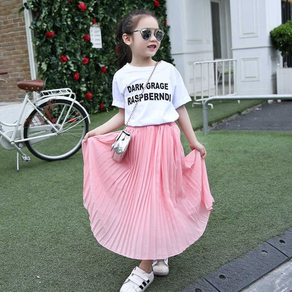 

skirts summer dress 2021 girls long skirt children's clothing kids pink casaul pleated skirts 3-10 years dress for girl t230301, Blue