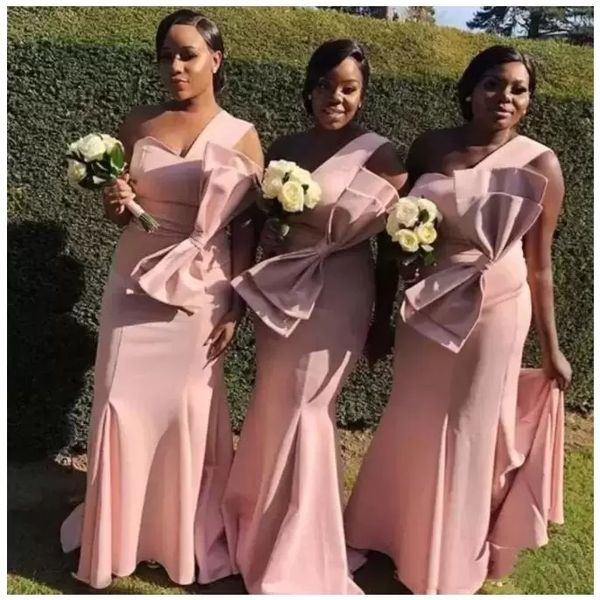

2023 one shoulder bridesmaid dresses blush pink party gowns with big bow back zipper custom made prom dresses wedding guest party dress, White;pink