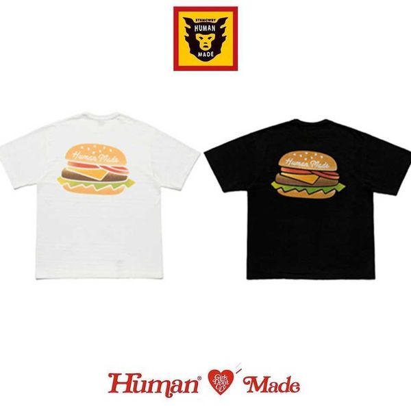 

men's t-shirts burger print on e ba human made t-shirt men women 1 1 high-quality t shirt slub cotton shirts men cloing g230301, White;black