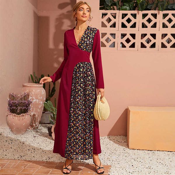 

luxury goods casual dresses mxz-74 women's 2023 v-neck long-sleeved printed high-waisted long a-line skirt casual dresses, Black;gray