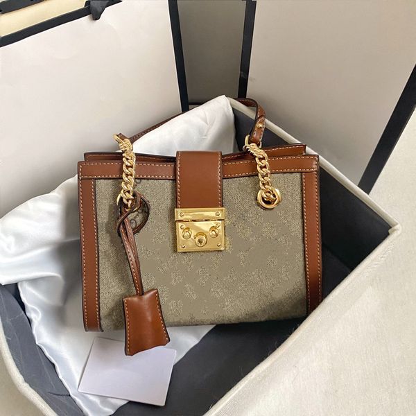 

lock hasp square shoulder bags two sizes 26cm 35cm three colors brown black white women designer gold lock with chain leather strap purses