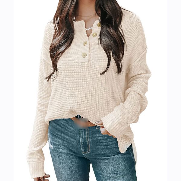 

single breasted buttons half collar women's sweaters loose casual solid knitted acrylic pullover lady blouse with loose regular long s, White;black