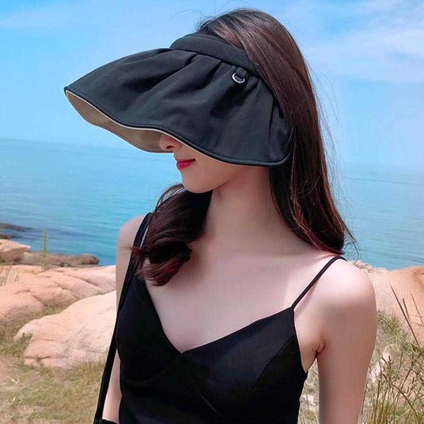 

wide brim hats yqyxcy new shell sun hat for women's uv protection summer beach sun hat cycling empty sun hat female folding sunshade j2, Blue;gray