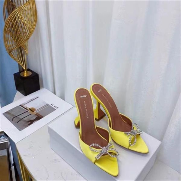 

amina muaddi designer high heels women sandals high heels pointed toe crystal buckle summer wedding dress heel binding leather sole sandals, Black