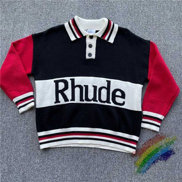 

red rhude sweater men women knitting stand collar sweatshirts, White;black