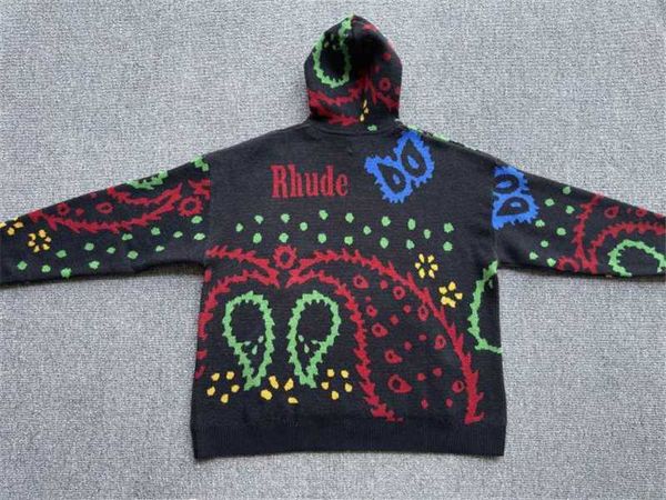 

rhude cashew jacquard sweater pullover men women 1 1 vintage black knitted hoodie er9q, White;black