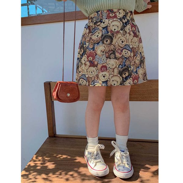 

skirts 1-6t bear print girl skirt fashion children's clothing 2021 new spring and autumn high waist skirt for baby girls mini skirt t23, Blue