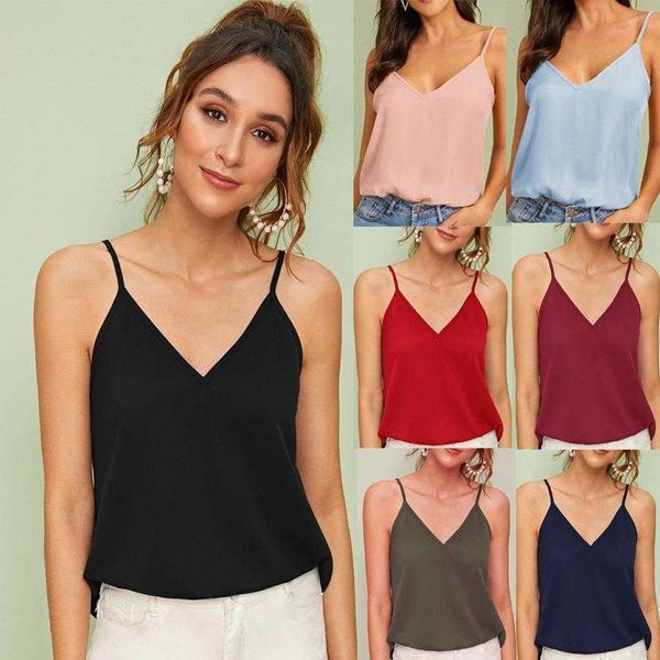 

summer solid color sling cami womens v neck sleeveless pullover plus size top, White