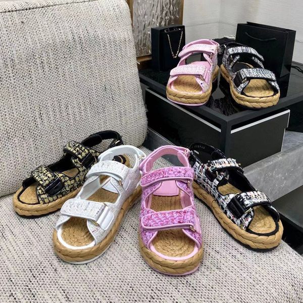 

dad rope sandal womens braided rope sandals dad sandals designer luxury flat platform sandals beig summer beach with box camellia hemp sanda, Black