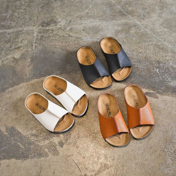 

slipper kids summer slippers pu leather flats boys girls cork beach shoes toddler baby children casual sandals black white size 24-30 t23030, Black;grey