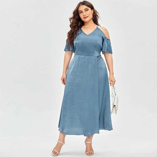 

luxury goods casual dresses ty-503 large women's 2023 summer fashion casual v-neck short sleeve off shoulder high waist dresses, Black;gray