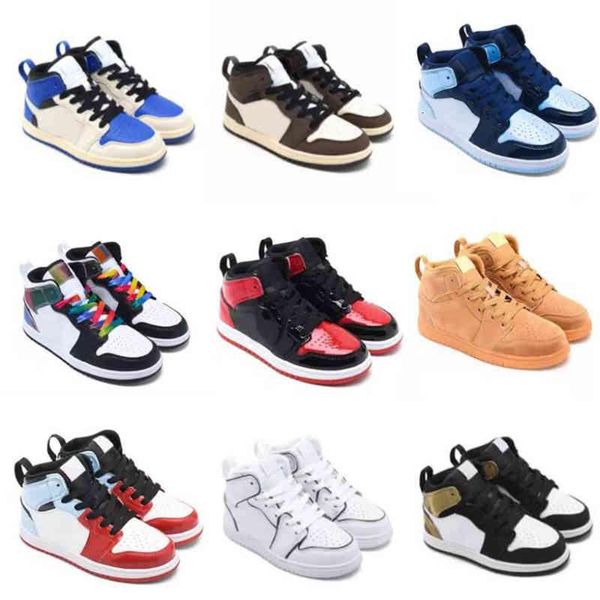 

discount jordons infants 1 kids basketball shoes pine game royal blue obsidian chicago bred sneakers multi-color tie-dye toddler trainers, Black