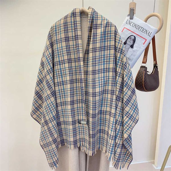 

scarves thick warm winter scarf design print women cashmere pashmina shawl lady wrap tassel scarves knitted men foulard blanket l230302, Blue;gray