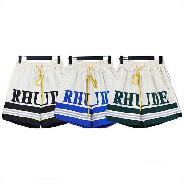 

2023 spring summer new rhude shorts men's letter embroidered ribbon casual loose shorts, White;black