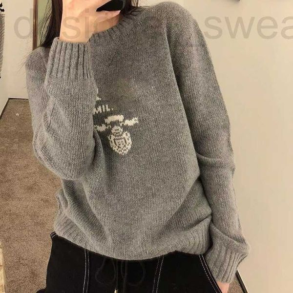 

women's knits & tees designer fashion letter jacquard knitted sweater 22 autumn winter new loose slouchy long sleeve pullover casual fu, White