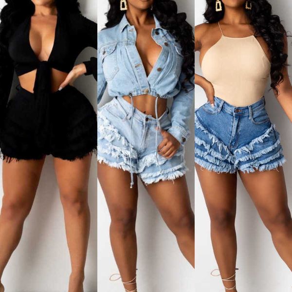 

designer summer women short jeans short pants milled ruffle denim shorts with zipper 4 color, White;black