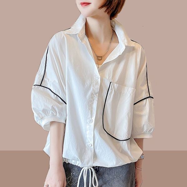 

women's blouses shirts large size women shirt summer fashion short sleeve blouses trendy korean style loose casual all-match puff sleev, White