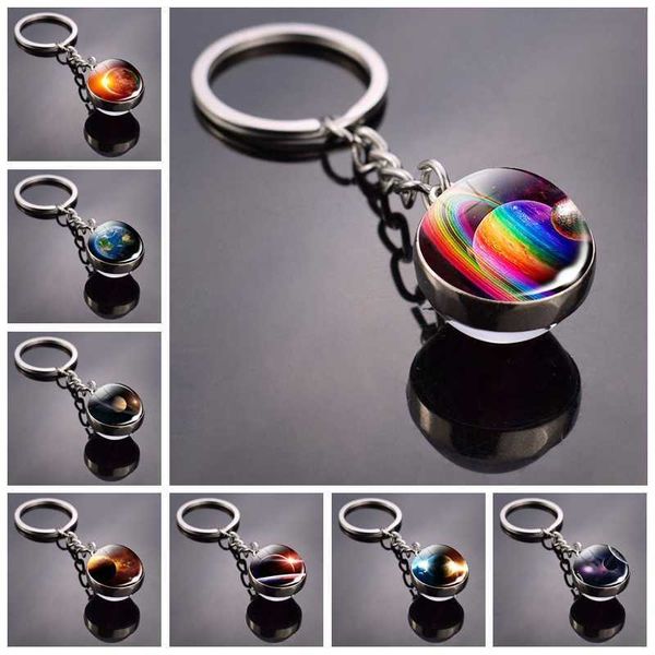 

key rings univers planet keychain galaxy nebula space key chain glass ball keyring solar system jewelry for men women gifts wholesale r23030, Slivery;golden