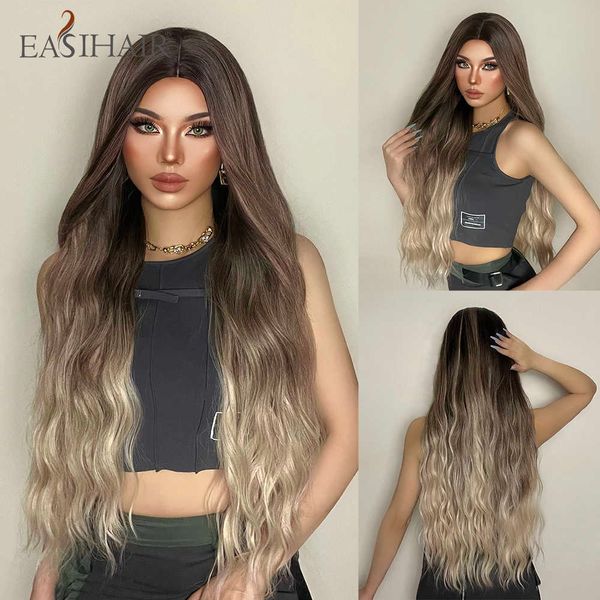 

synthetic wigs easihair brown ombre synthetic hair wigs for women super long body wavy middle part heat resistant natural wig cosplay 230227, Black
