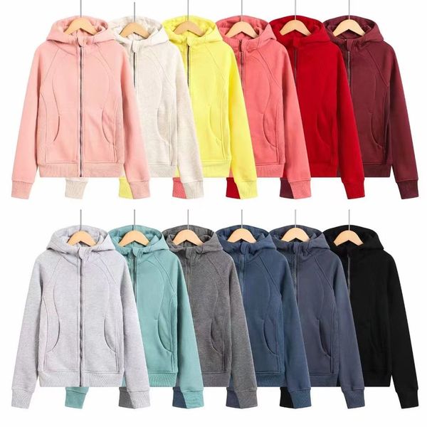 

lululemens yoga outfits women brushed full zip hoodie jacket sportswear lu hooded workout track running coat with pockets outdoor fleeces th, White;red