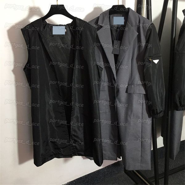 

women trench coat 2 piece suit coats sleeveless vest jacket vintage spring autumn coats, Black