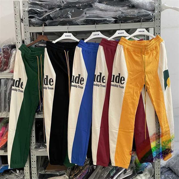 

rhude sweatpants men women patchwork trousers drawstring moonlight sunset printing pants, Black