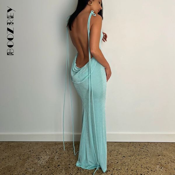 

two piece dress boozrey summer drawstrings swing collar backless sleeveless maxi prom women hollow slit solid party robe es 230302, White