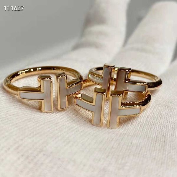 

t home sterling silver plated 18k gold double bracelet white fritillaria full diamond ring simple open v
