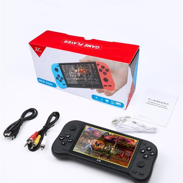 

x50 video game player 5.1 hd screen 64bit supports multiple emulators ortable handheld retro game console video player tv output
