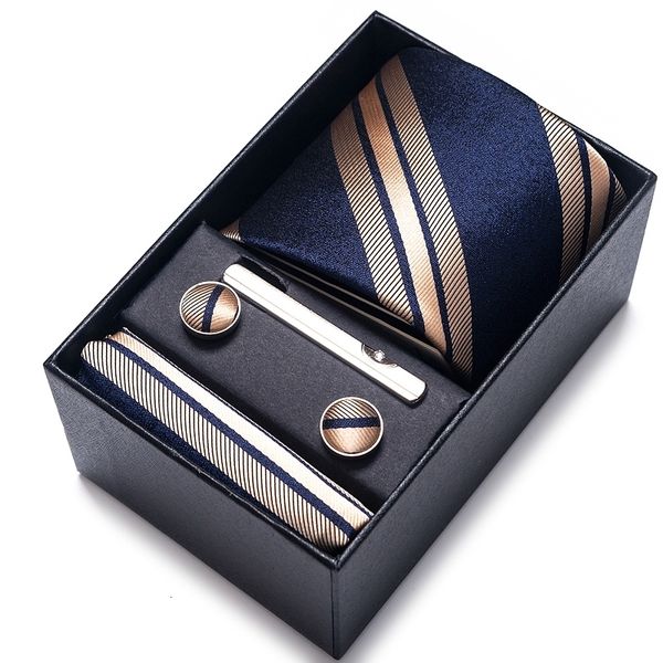 

bow ties 100 silk brand tie handkerchief cufflink set for men necktie holiday gift box blue gold suit accessories slim wedding gravatas 2303, Black;gray