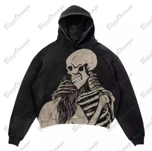

women's hoodies sweatshirts vintage fashion gothic skull bones hoodie women y2k street hip hop harajuku casual versatile long sleeve sw, Black