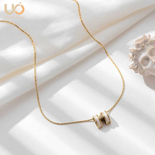 

geometric solid triangle inlaid diamond white shell wind necklace steel electroplating 18k gold color preservation, Silver