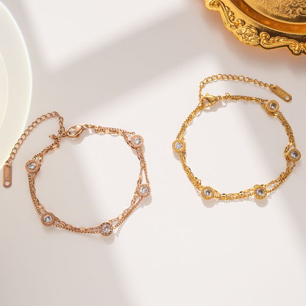 

Designer simple Roman diamond rose gold bracelet double titanium steel single diamond fashion wholesale