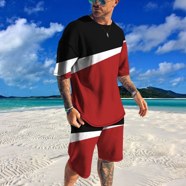 

mens tracksuits summer for shorts outfits 3d mosaic pattern male clothing street 2 piece sets casual oneck tracksuit 230228, Gray