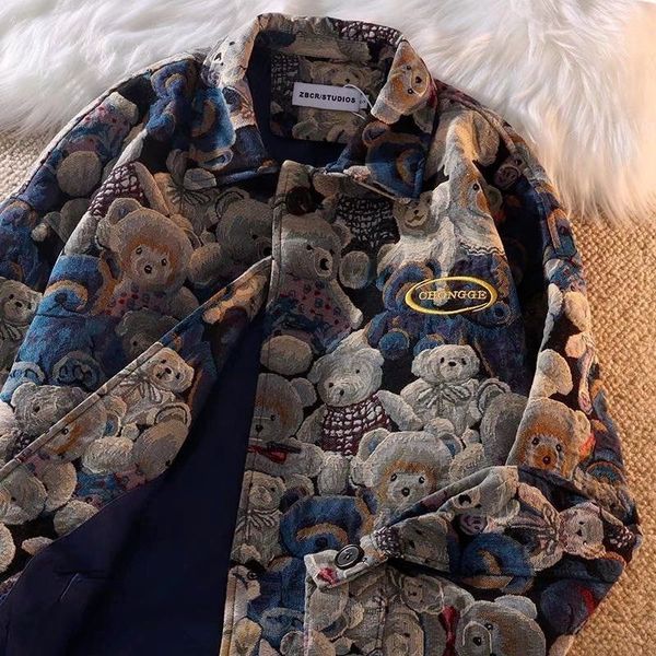 

women's jackets autumn and winter fashion casual cute bear print lapel for men single-breasted clothing 230302, Black;brown