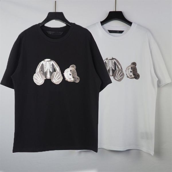 

skull guillotine bear print t shirt summer high street casual cotton round neck short sleeve men and women246e, White;black
