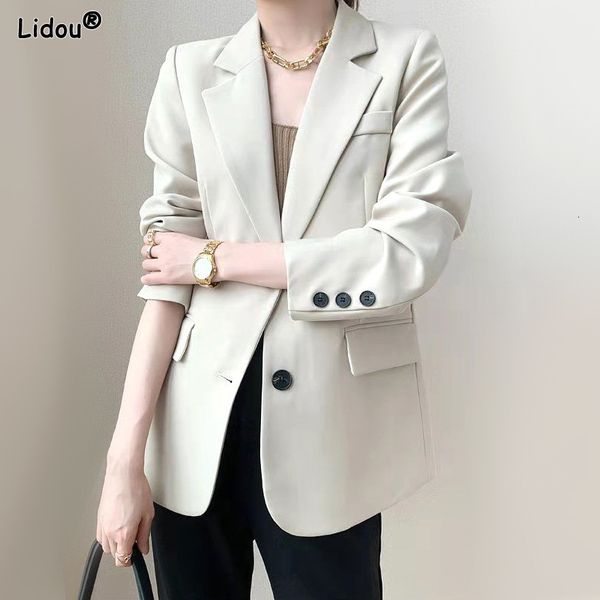 

women's suits blazers thin blazers solid loose autumn winter notched cardigan women's clothing temperament pockets simple button c, White;black