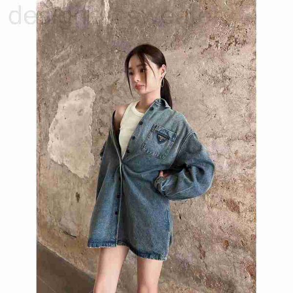 

women's leather & faux designer same paragraphkim kardashian autumn winter new long denim shirt coat fashion classic triangle logo styl, Black